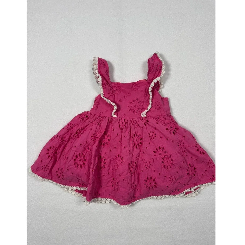 Coquette Barbiecore Blueberi Boulevard Eyelet Dress‎ Kids 12M Pink Cotton Linen